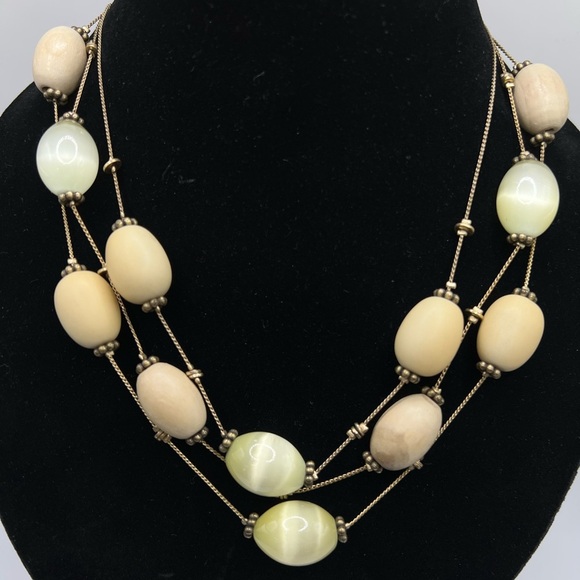 LC (Liz Claiborne) Wooden and Glass Bead necklace with delicate chain - Signed - Picture 2 of 3
